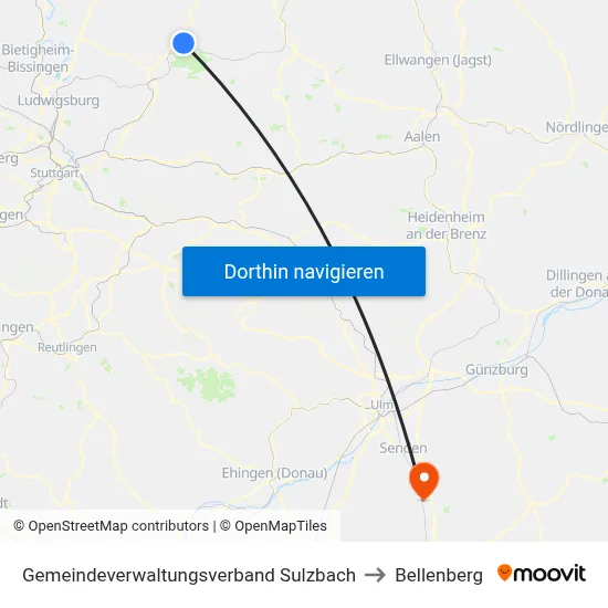 Gemeindeverwaltungsverband Sulzbach to Bellenberg map