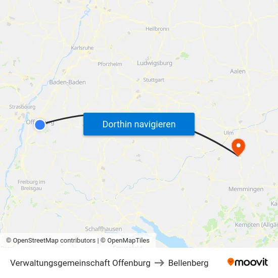 Verwaltungsgemeinschaft Offenburg to Bellenberg map