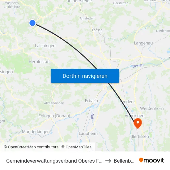 Gemeindeverwaltungsverband Oberes Filstal to Bellenberg map