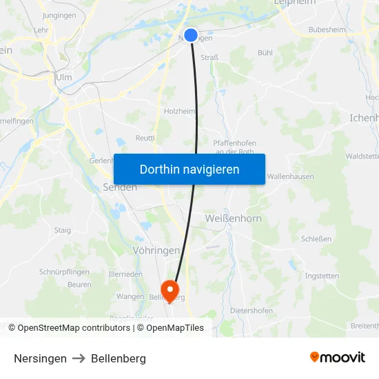 Nersingen to Bellenberg map