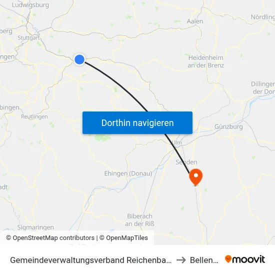 Gemeindeverwaltungsverband Reichenbach An Der Fils to Bellenberg map