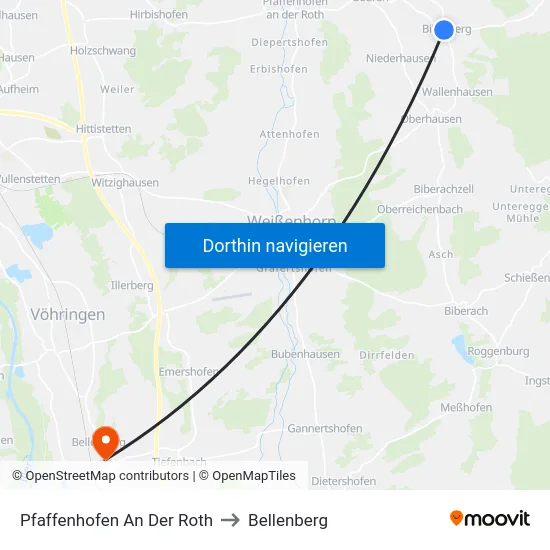 Pfaffenhofen An Der Roth to Bellenberg map