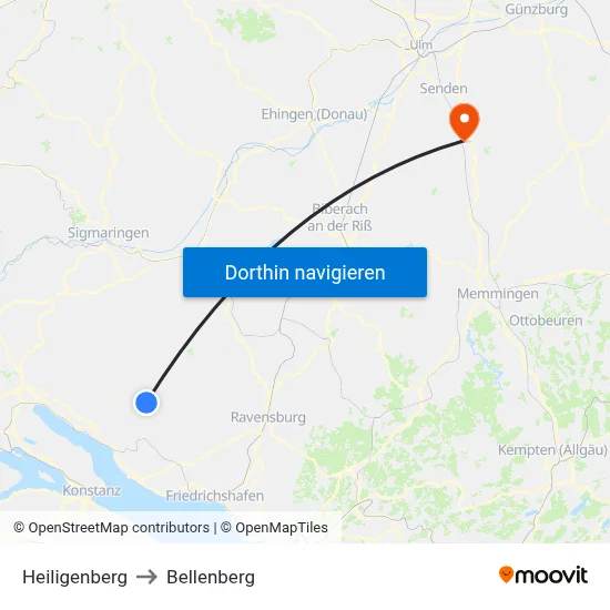 Heiligenberg to Bellenberg map