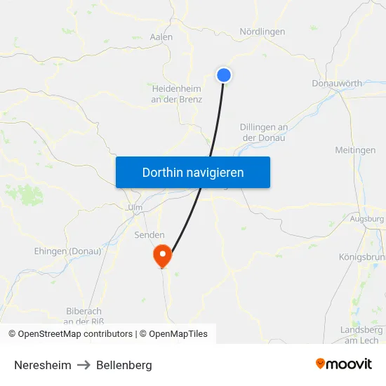 Neresheim to Bellenberg map