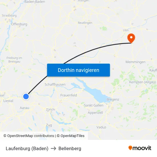 Laufenburg (Baden) to Bellenberg map