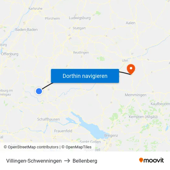 Villingen-Schwenningen to Bellenberg map