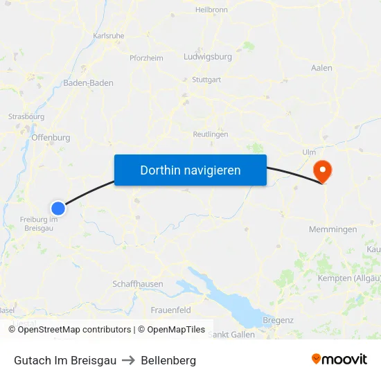 Gutach Im Breisgau to Bellenberg map