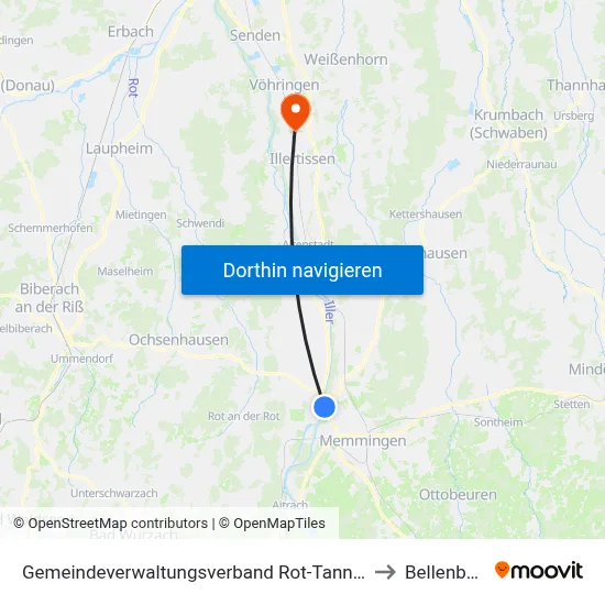 Gemeindeverwaltungsverband Rot-Tannheim to Bellenberg map