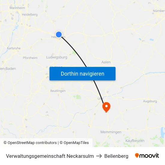 Verwaltungsgemeinschaft Neckarsulm to Bellenberg map