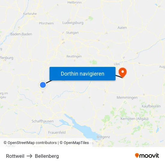 Rottweil to Bellenberg map