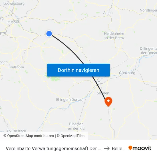 Vereinbarte Verwaltungsgemeinschaft Der Stadt Ebersbach An Der Fils to Bellenberg map