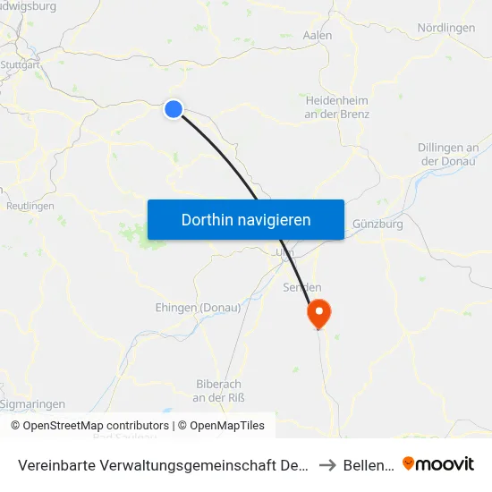 Vereinbarte Verwaltungsgemeinschaft Der Stadt Göppingen to Bellenberg map