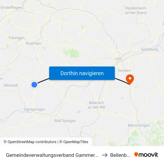 Gemeindeverwaltungsverband Gammertingen to Bellenberg map