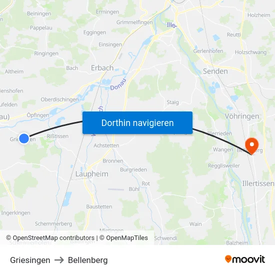 Griesingen to Bellenberg map