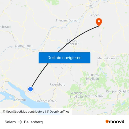 Salem to Bellenberg map