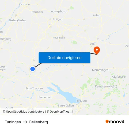 Tuningen to Bellenberg map