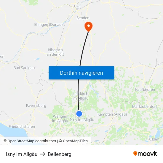 Isny Im Allgäu to Bellenberg map