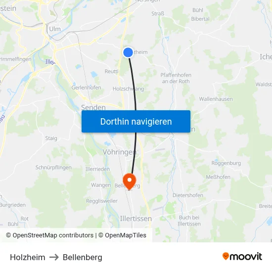 Holzheim to Bellenberg map