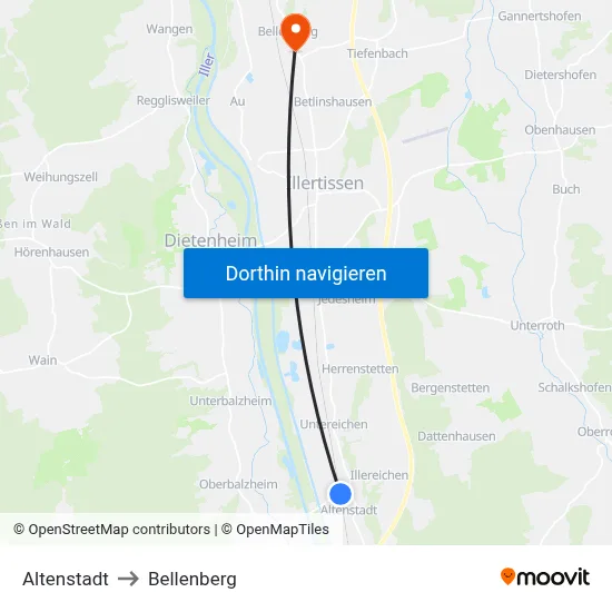 Altenstadt to Bellenberg map