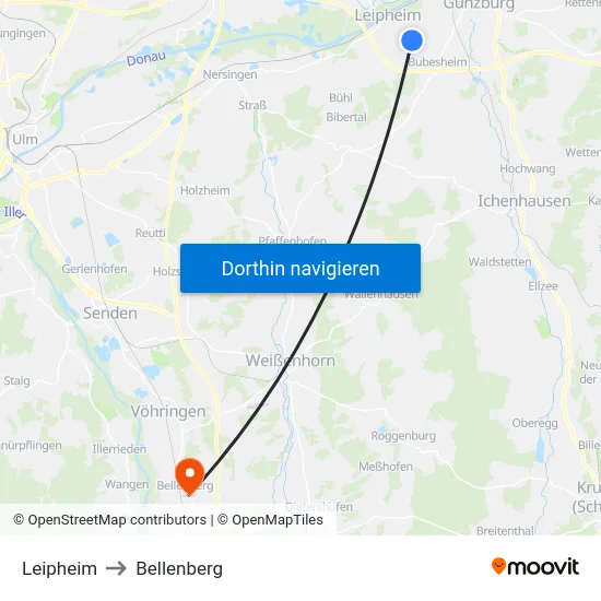 Leipheim to Bellenberg map