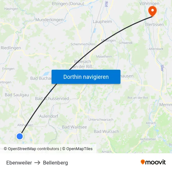 Ebenweiler to Bellenberg map