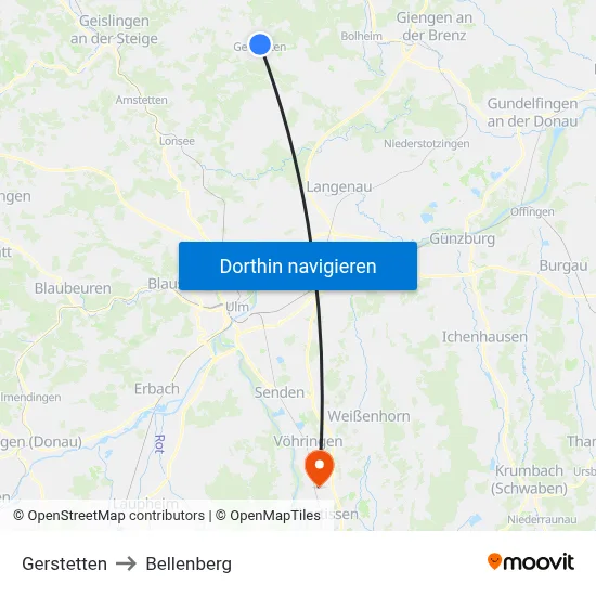 Gerstetten to Bellenberg map