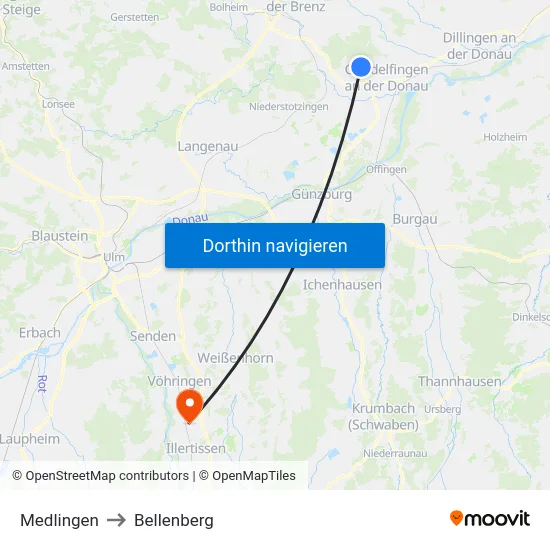 Medlingen to Bellenberg map