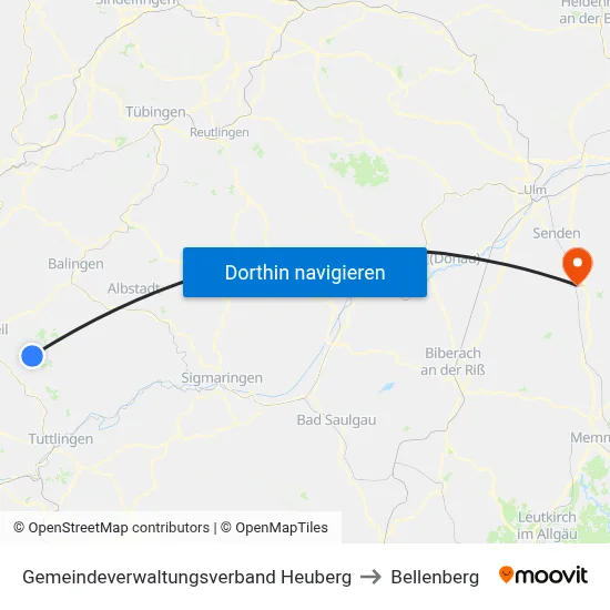 Gemeindeverwaltungsverband Heuberg to Bellenberg map