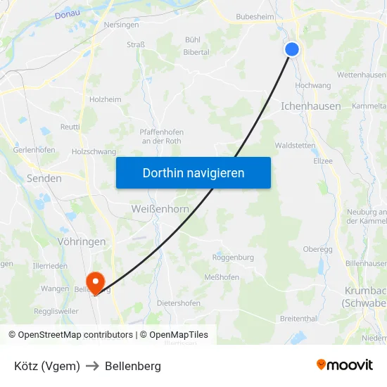 Kötz (Vgem) to Bellenberg map