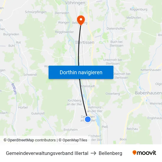 Gemeindeverwaltungsverband Illertal to Bellenberg map