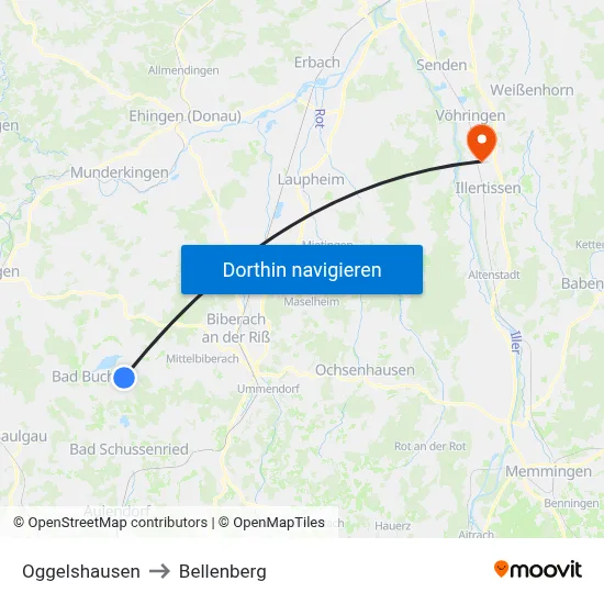Oggelshausen to Bellenberg map