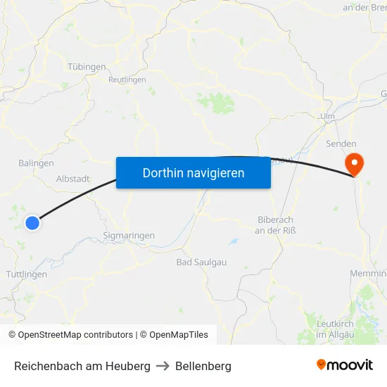 Reichenbach am Heuberg to Bellenberg map