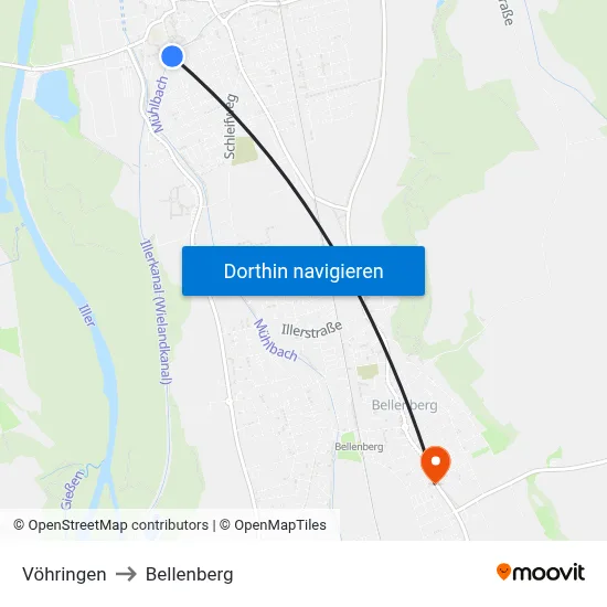 Vöhringen to Bellenberg map