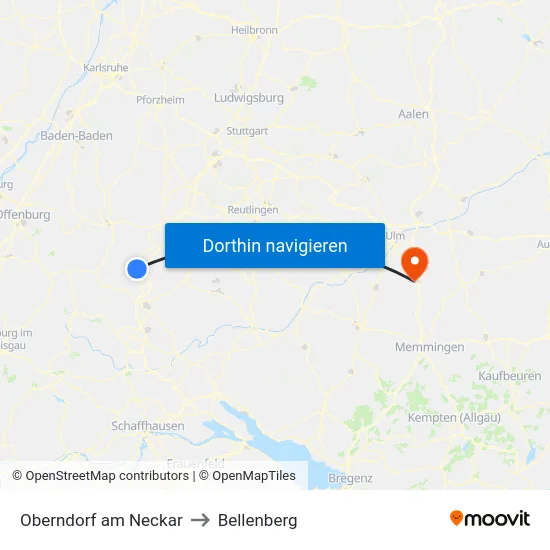 Oberndorf am Neckar to Bellenberg map