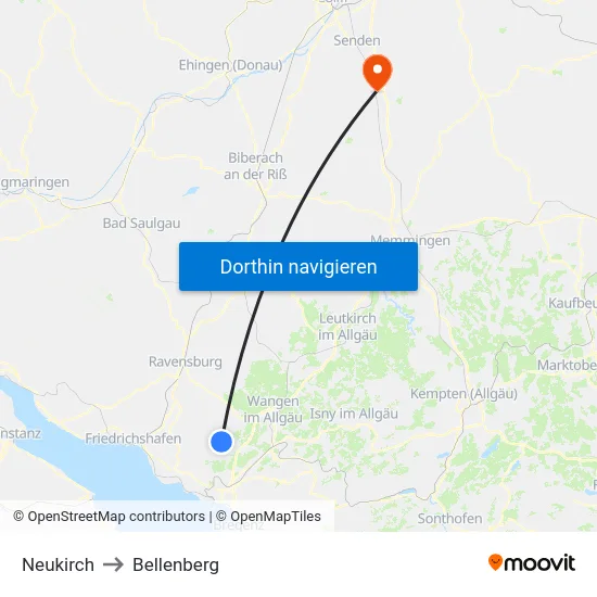 Neukirch to Bellenberg map