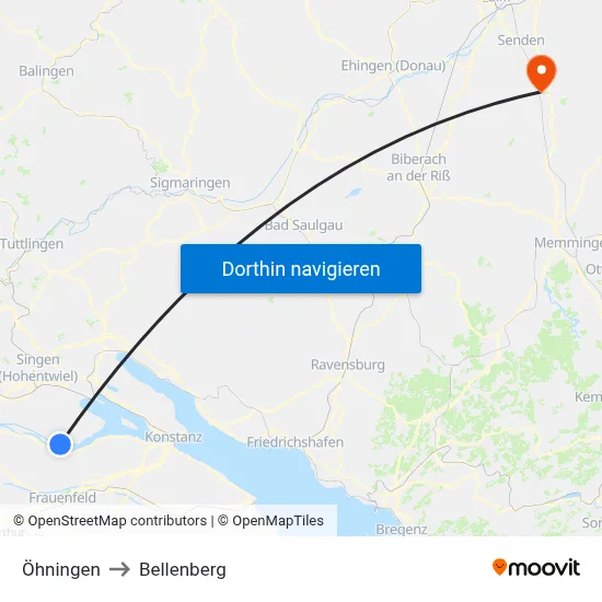 Öhningen to Bellenberg map