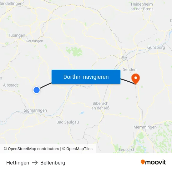 Hettingen to Bellenberg map