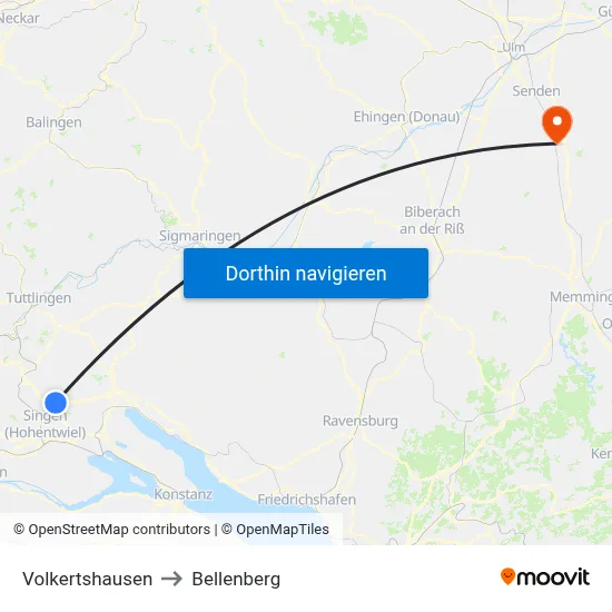 Volkertshausen to Bellenberg map