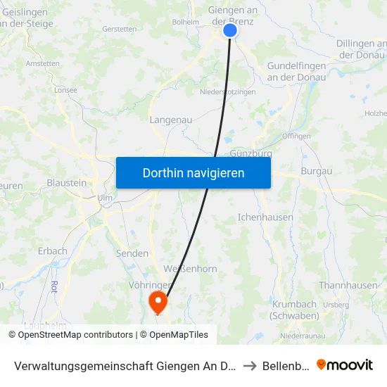 Verwaltungsgemeinschaft Giengen An Der Brenz to Bellenberg map