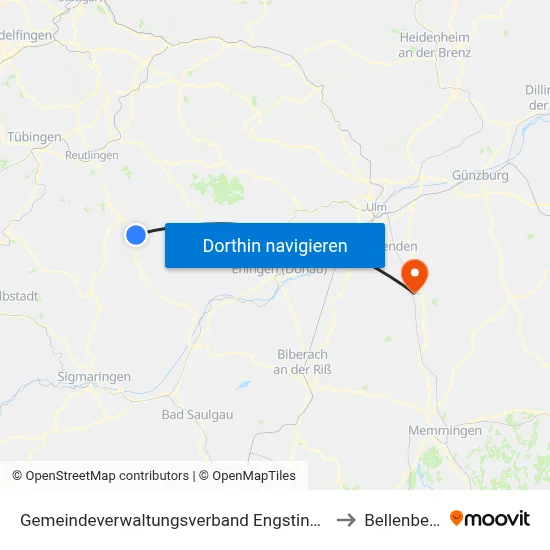 Gemeindeverwaltungsverband Engstingen to Bellenberg map
