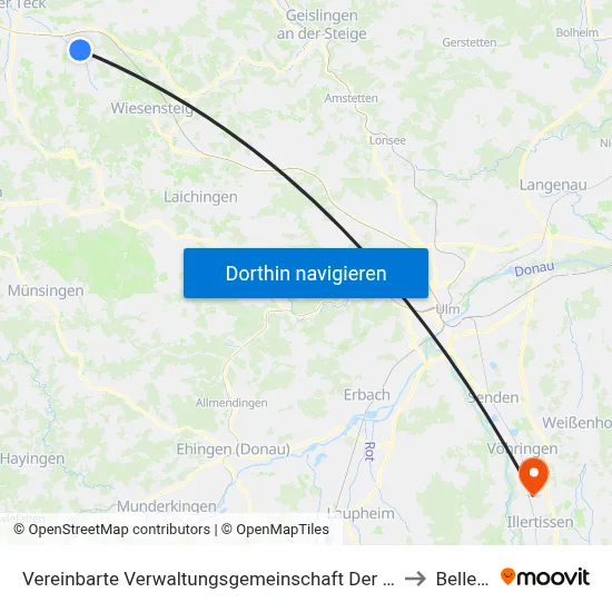 Vereinbarte Verwaltungsgemeinschaft Der Stadt Weilheim An Der Teck to Bellenberg map