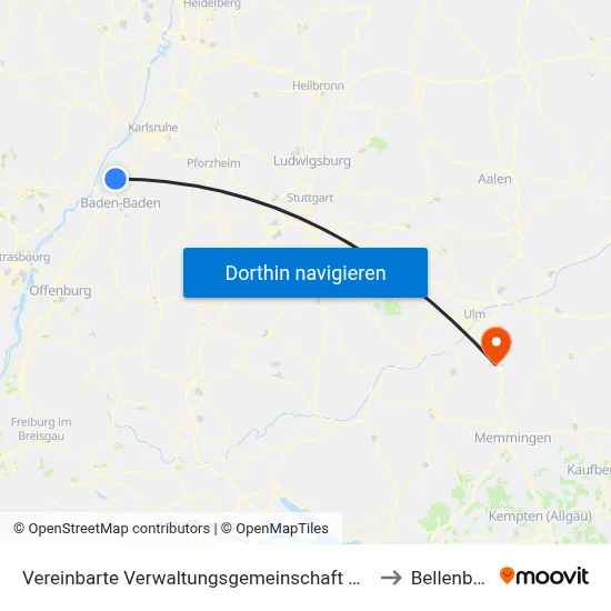 Vereinbarte Verwaltungsgemeinschaft Rastatt to Bellenberg map