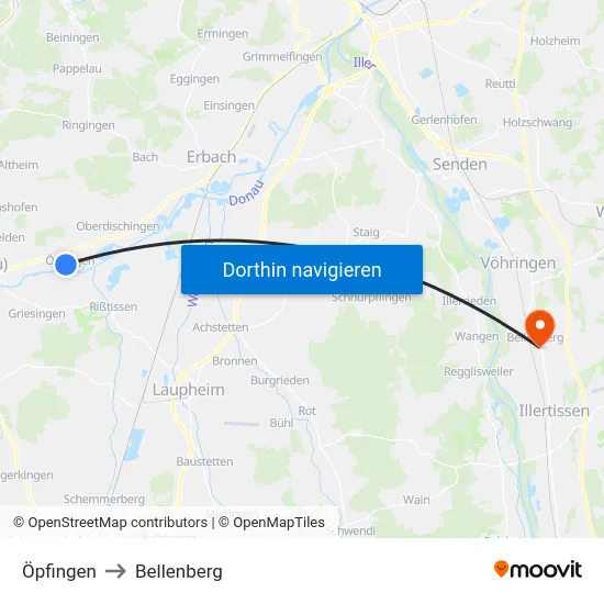 Öpfingen to Bellenberg map