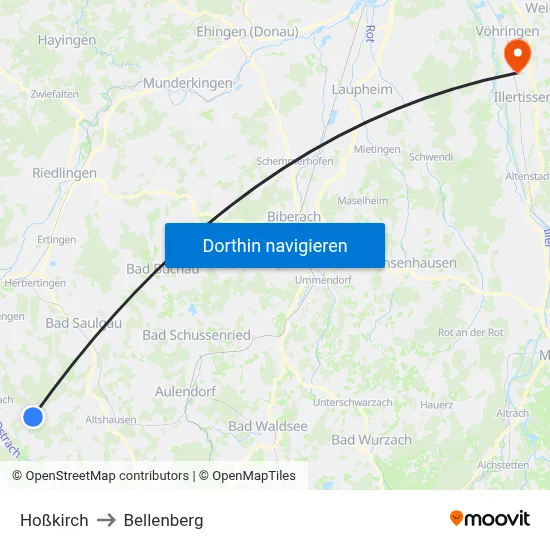Hoßkirch to Bellenberg map