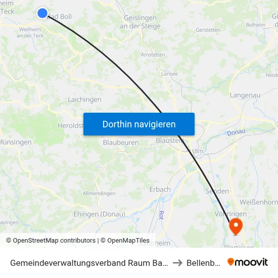Gemeindeverwaltungsverband Raum Bad Boll to Bellenberg map