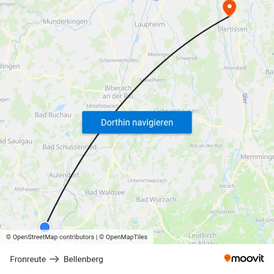 Fronreute to Bellenberg map