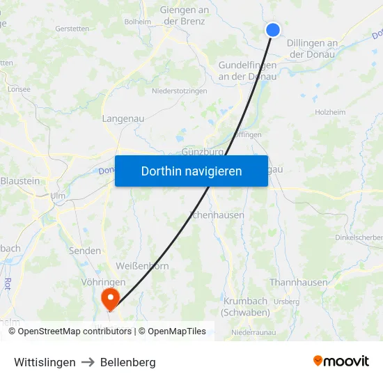 Wittislingen to Bellenberg map