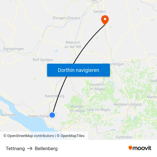 Tettnang to Bellenberg map