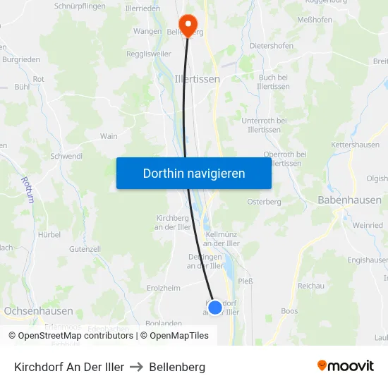 Kirchdorf An Der Iller to Bellenberg map
