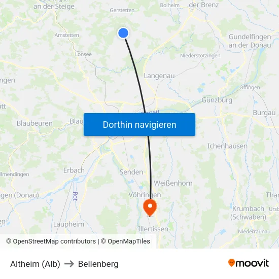 Altheim (Alb) to Bellenberg map